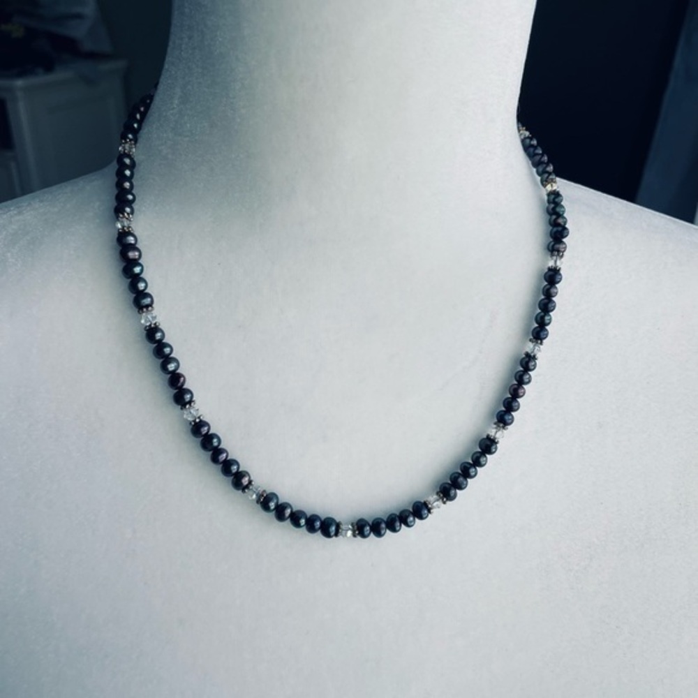 Iridescent black and purple beaded necklace